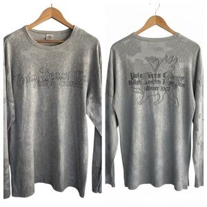 Polo Jeans Co Ralph Lauren Y2K Gray Long Sleeve Graphic Tee L Embroidered Lion